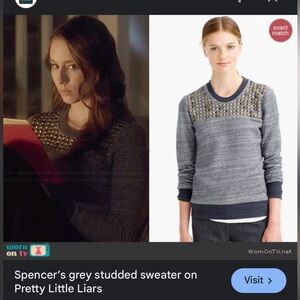 J. Crew $98 Gray Studded Crewneck Long Sleeve Sweater Size M Worn on Tv